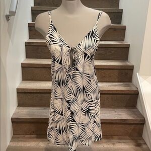 John Galt Black & Cream Tropical Palm Print Mini Slip Dress